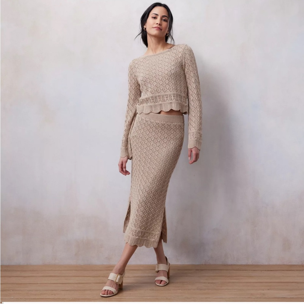 Womens LC Lauren Conrad Pointelle crop top and midi skirt set
